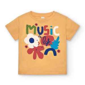 Camiseta de niña en amarillo con diseño floral Music is Life colección Music Up