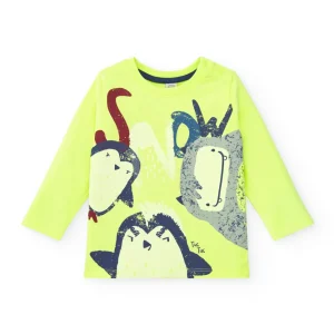 Camiseta amarilla de manga larga con estampado de pingüinos para niño de la colección Freezy