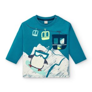 Camiseta de manga larga con estampado de pingüino snowboarder para niño de la colección Freezy