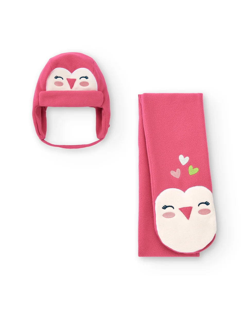 Set de gorro y bufanda rosa con diseño de pajarito para niña de la colección Freezy - Imagen 2