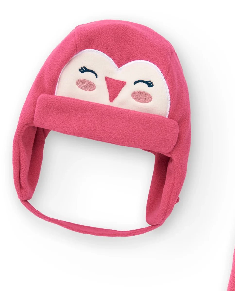 Set de gorro y bufanda rosa con diseño de pajarito para niña de la colección Freezy - Imagen 4