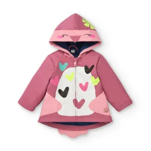 Abrigo rosa con capucha y diseño de pajarito para niña de la colección Freezy