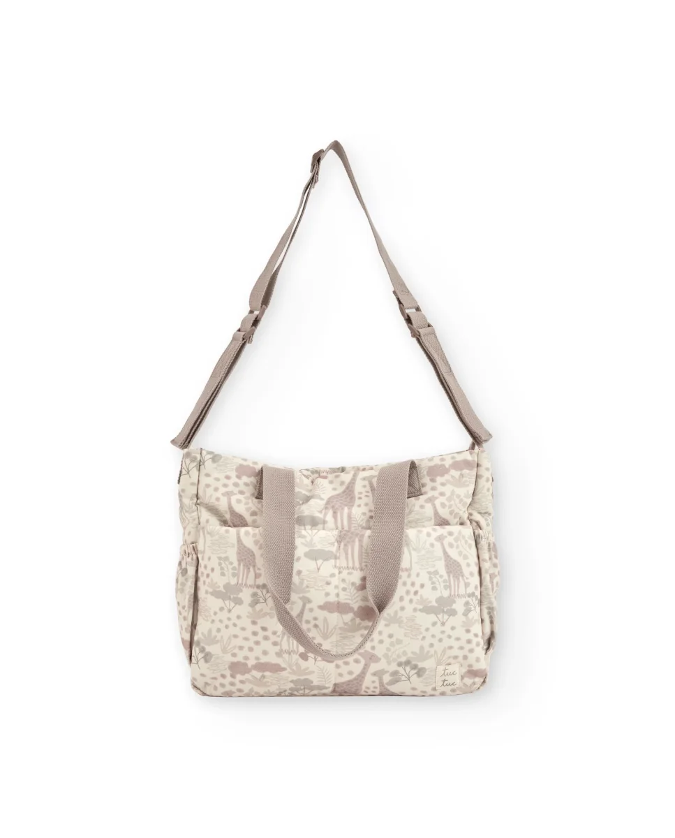 Bolso maternal con estampado de jirafas en tonos neutros - Imagen 2