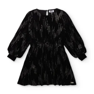 Vestido de niña en terciopelo negro con lentejuelas y manga larga