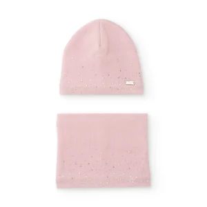 Set de niña con gorro rosa y braga de cuello con detalles de strass