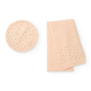 Set de niña con boina y bufanda en rosa con topos