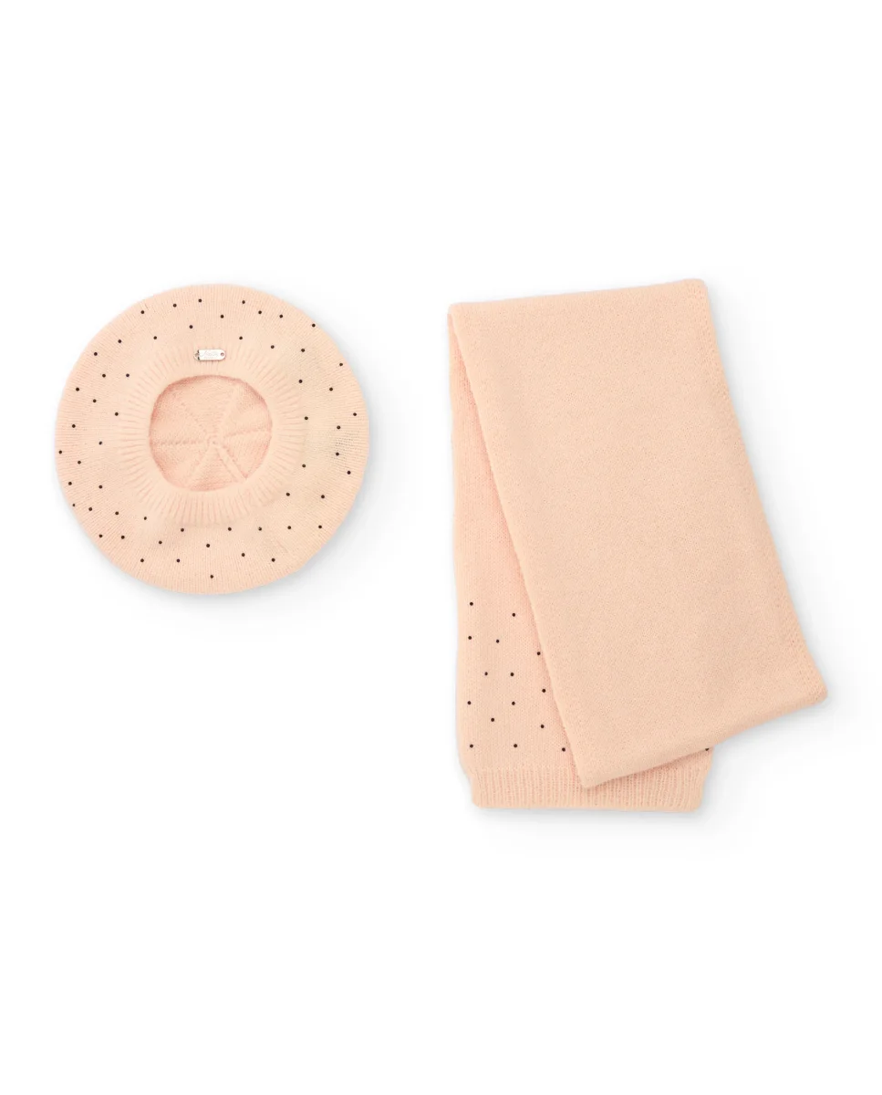 Set de niña con boina y bufanda en rosa con topos - Imagen 3