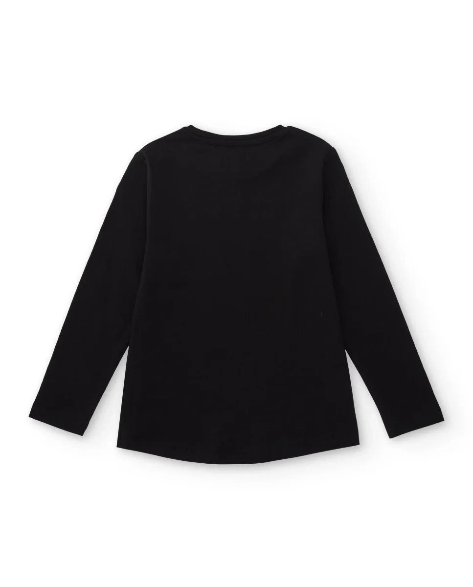 Camiseta negra de manga larga para niña con estampado dorado - Imagen 3