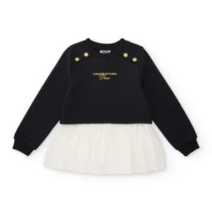 Vestido sudadera de niña en negro con falda blanca