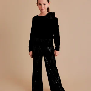 Pantalón de niña en terciopelo negro con lentejuelas