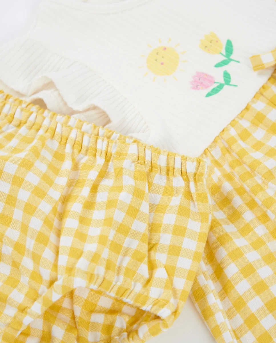 Vestido de recién nacido de plana y estampado vichy - Imagen 7