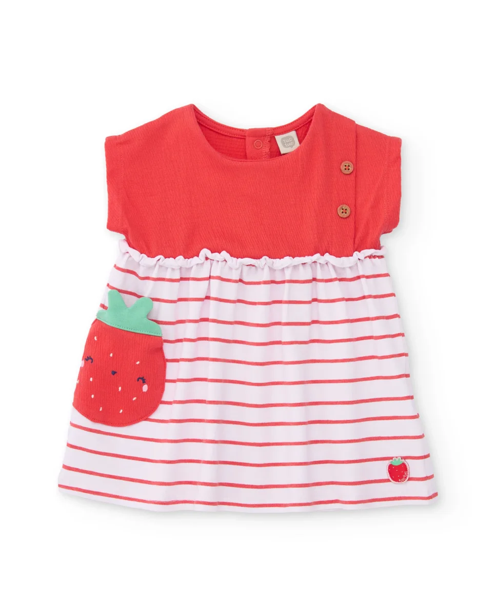 Vestido de recién nacido de punto y bolsillo de fresa - Imagen 3
