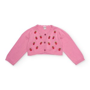 Chaqueta de recién nacido de tricot y fresitas bordadas