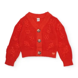 Chaqueta de niña de tricot y relieve de flores