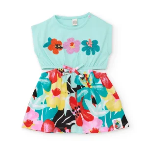 Vestido de niña de punto y flores bordadas