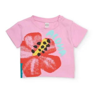 Camiseta de niña de punto y gran estampado floral