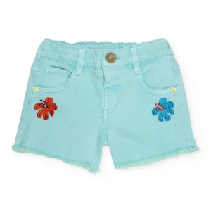 Short de niña de plana y denim con bordados