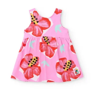 Vestido de niña de punto y estampado de flores grandes
