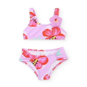 Bikini de niña de punto y aplique de flor