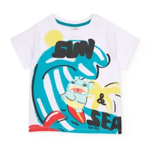 Camiseta de niño de punto y diseño surfero