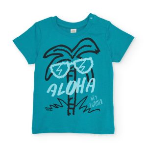 Camiseta de niño de punto y estampado palmeras