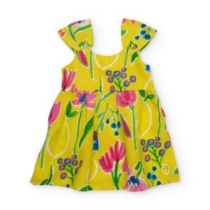 Vestido de niña de plana y tirantes con volantes