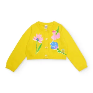 Chaqueta de niña de tricot con estampado floral
