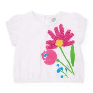 Camiseta de niña de punto y flor en relieve