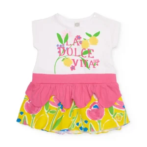 Vestido de niña de punto con volante en cintura