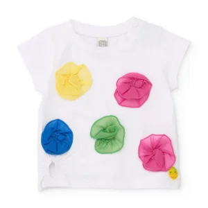 Camiseta de niña de punto y flores en volumen