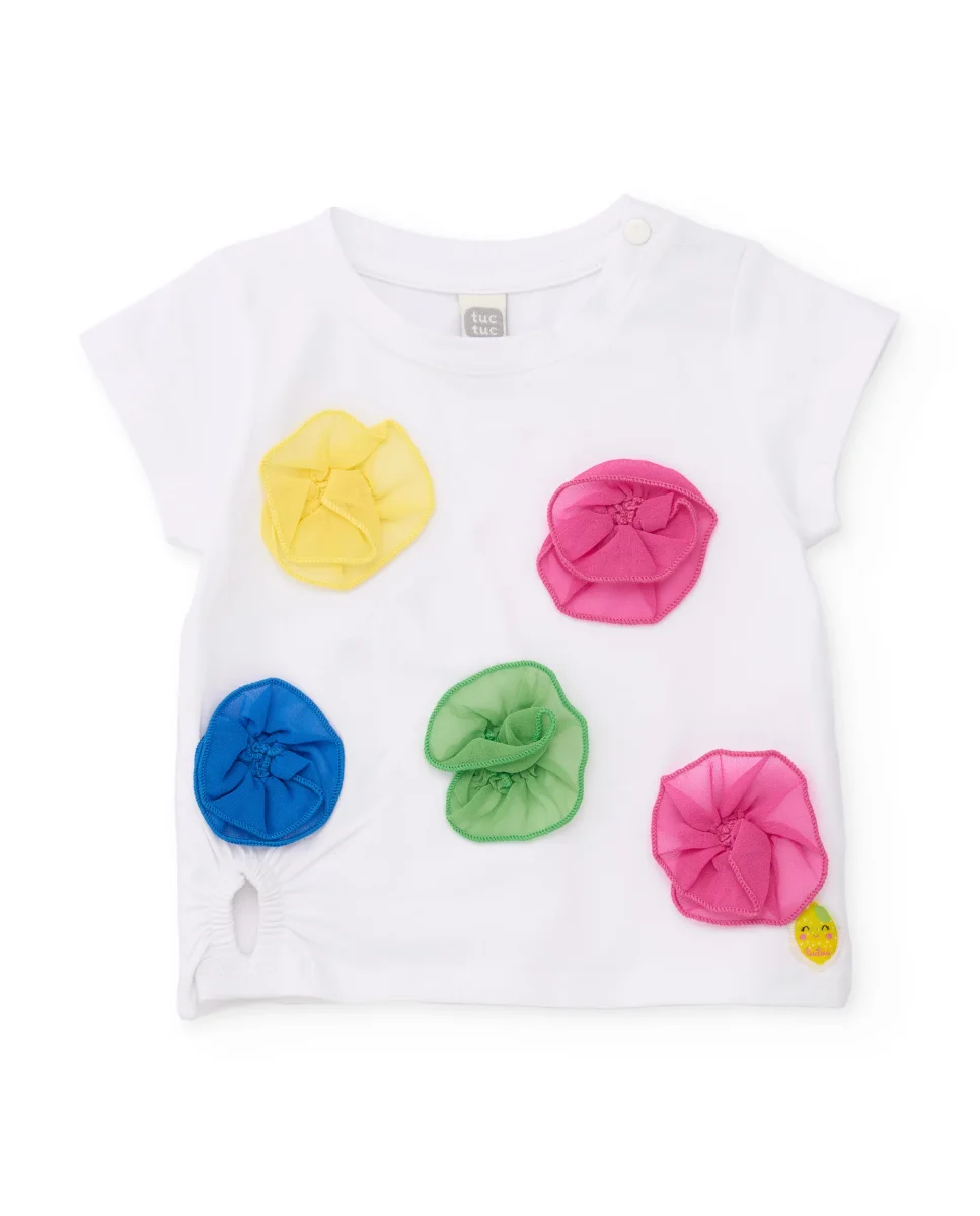 Camiseta de niña de punto y flores en volumen