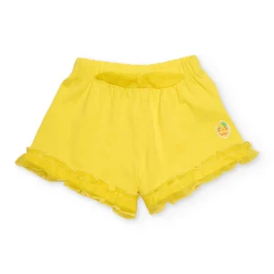 Short de niña de punto con volantes en el bajo