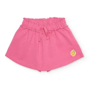 Short de niña de punto y cintura con volante fruncido
