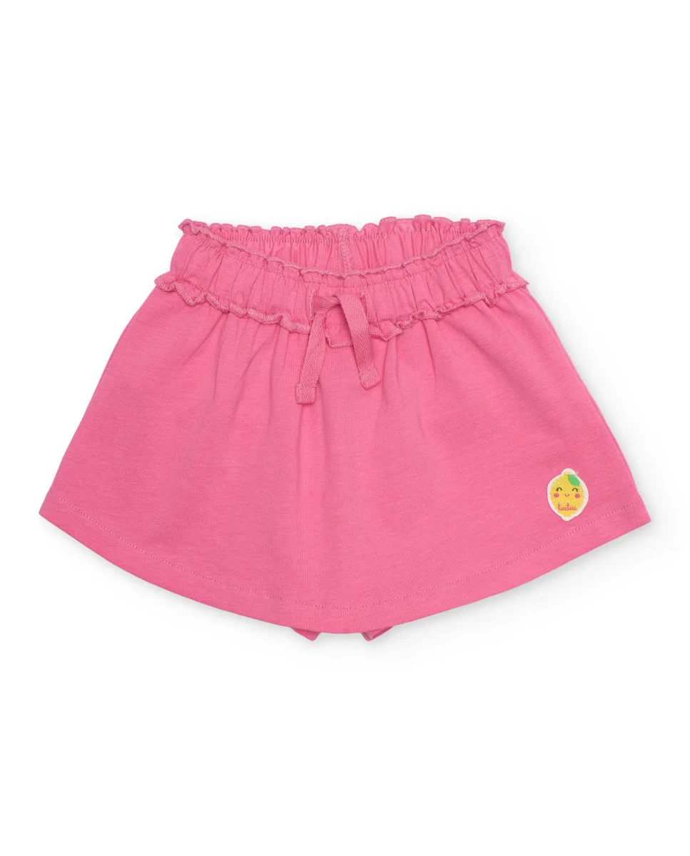 Short de niña de punto y cintura con volante fruncido - Imagen 2
