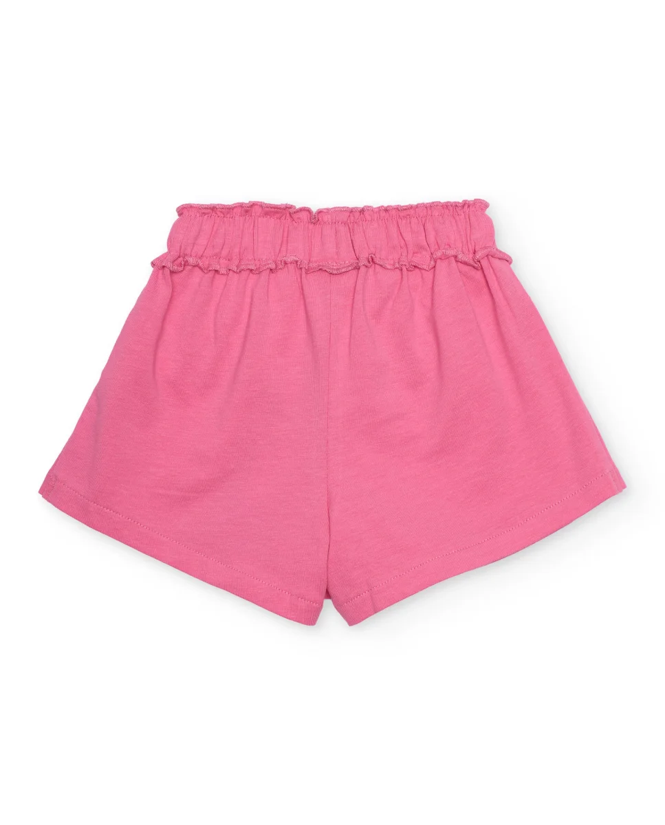 Short de niña de punto y cintura con volante fruncido - Imagen 3