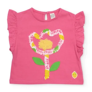 Camiseta de niña de punto y flor en relieve