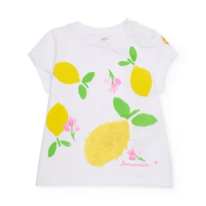 Camiseta de niña de punto con limón texturizado