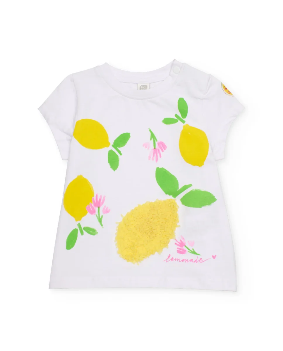 Camiseta de niña de punto con limón texturizado