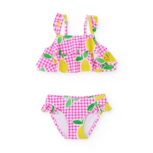 Bikini de niña de punto en fondo vichy