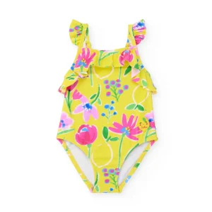Bañador de niña de punto y volantes en tirantes