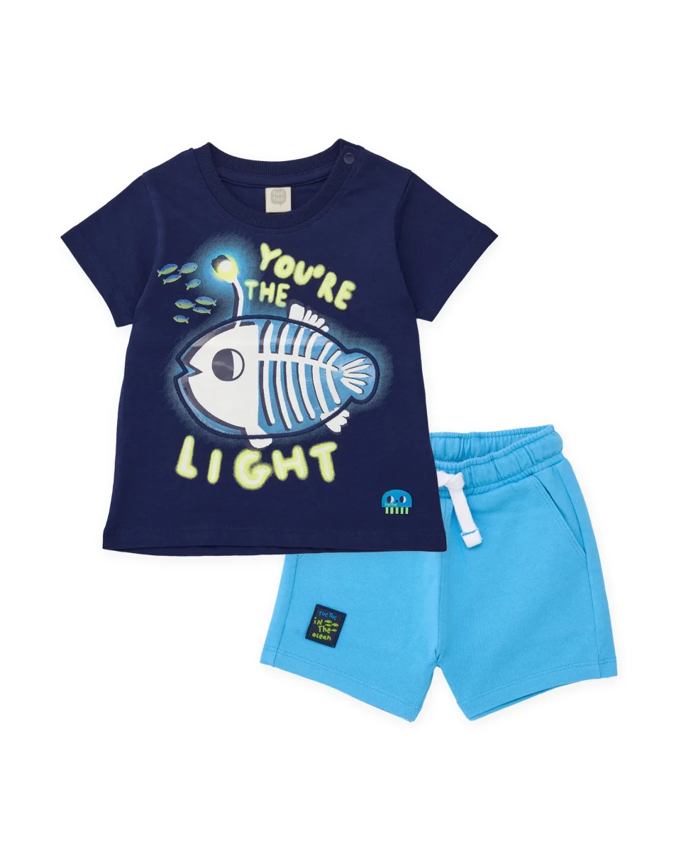 Conjunto de niño de punto con diseño pez luminoso
