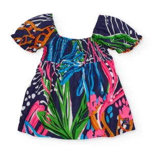 Vestido de niña de plana y fruncido elástico