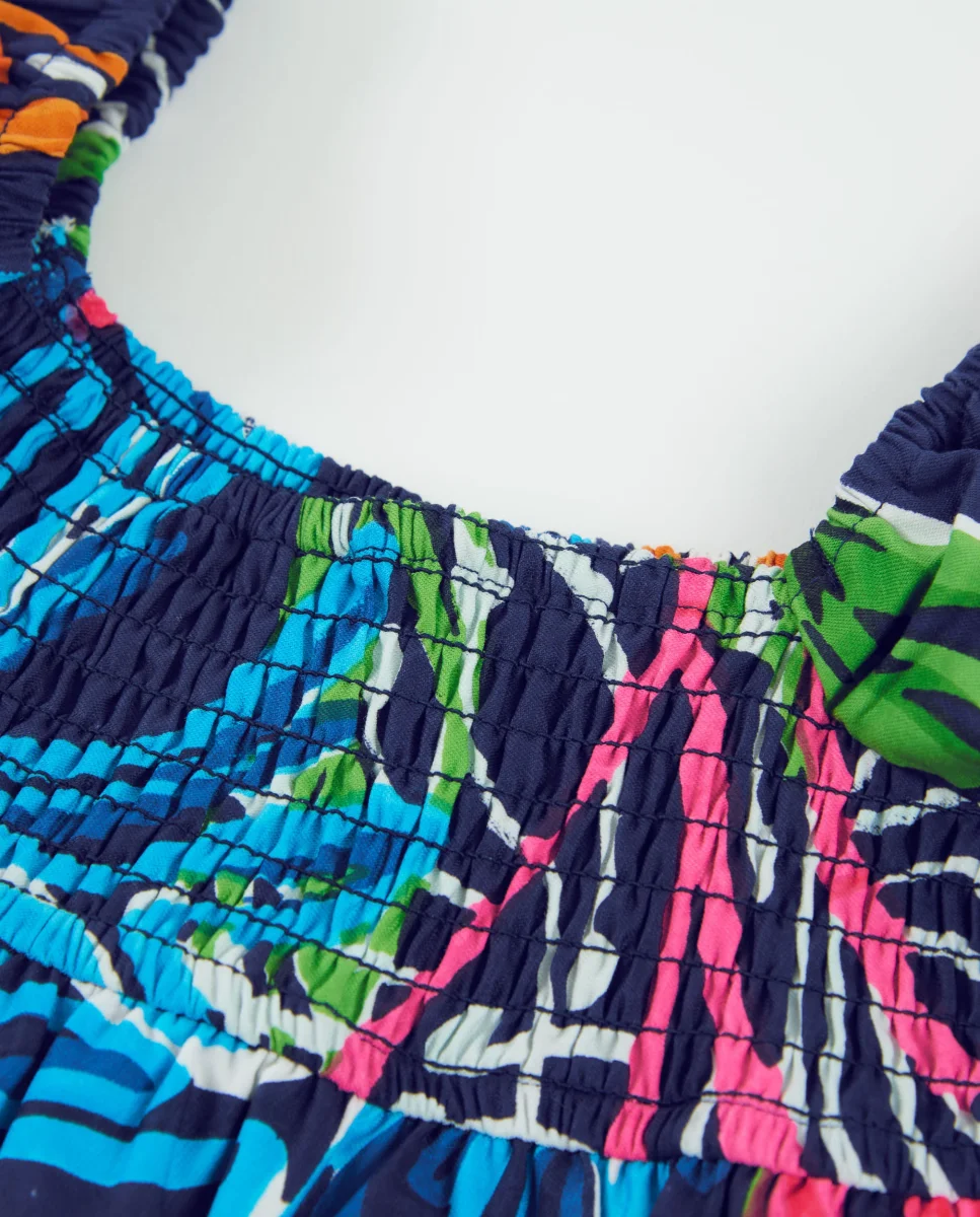 Vestido de niña de plana y fruncido elástico - Imagen 4