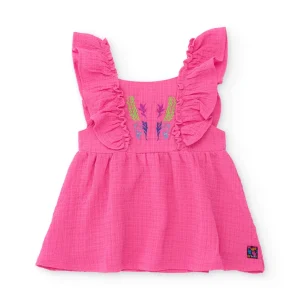 Vestido de niña de plana y bordado frontal