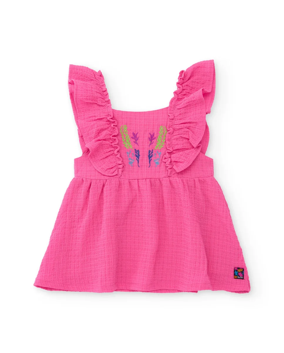 Vestido de niña de plana y bordado frontal