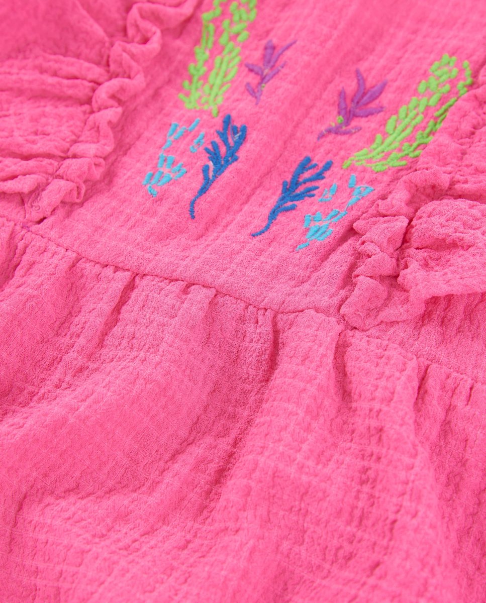 Vestido de niña de plana y bordado frontal - Imagen 4