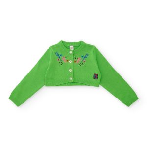 Chaqueta de niña de tricot con bordado frontal