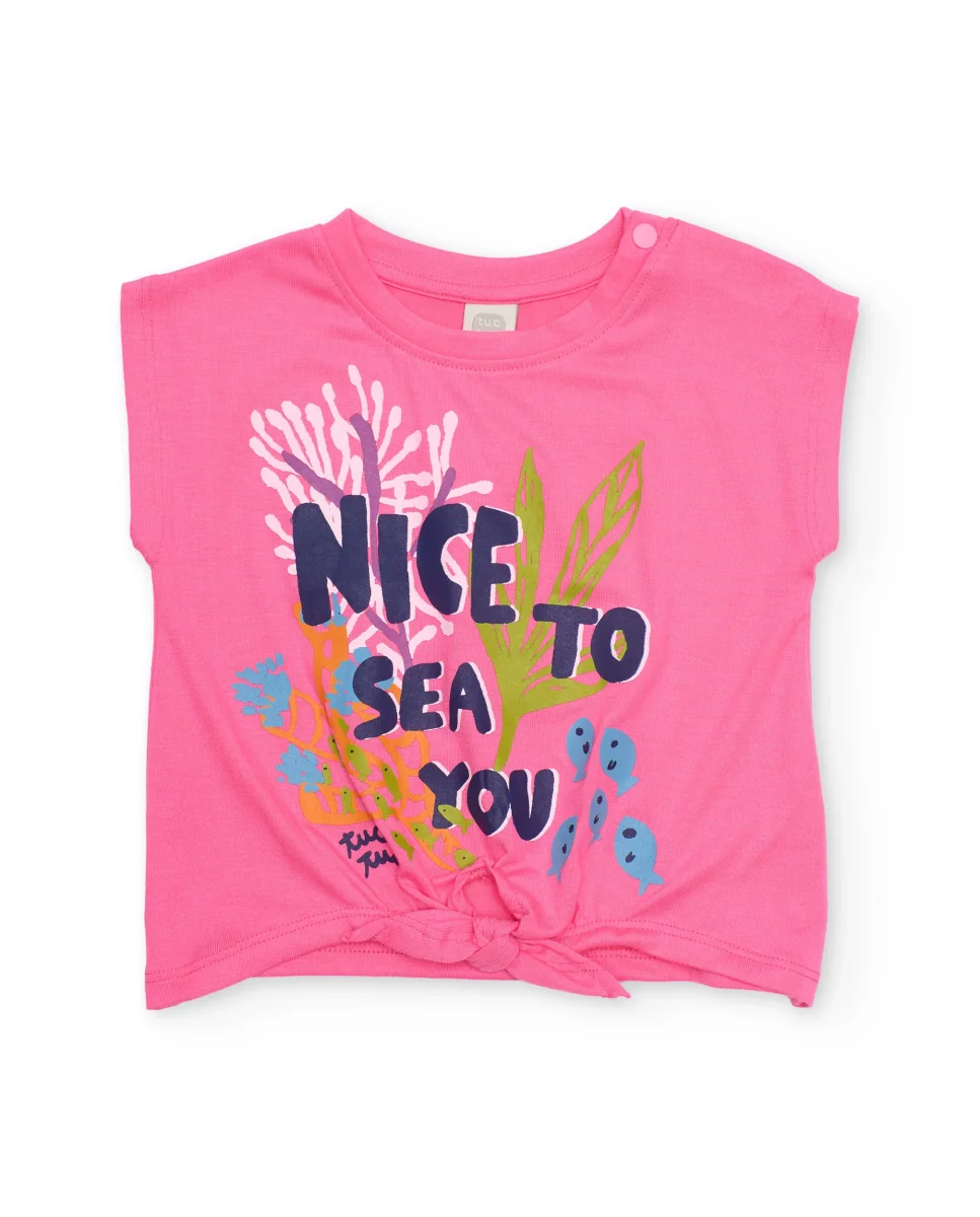 Camiseta de niña de punto con nudo en el bajo - Imagen 2