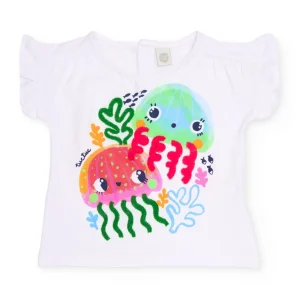 Camiseta de niña de punto y detalles oceánicos