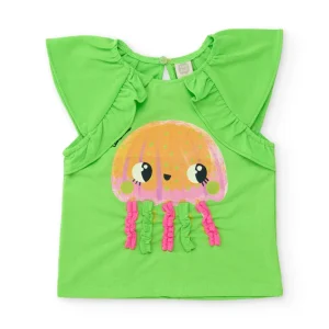 Camiseta de niña de punto con tiras fruncidas